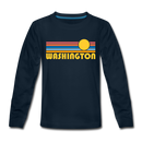 Washington Youth Long Sleeve Shirt - Retro Sunrise Youth Long Sleeve Washington Tee - deep navy