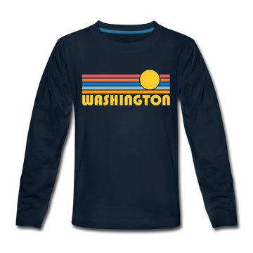 Washington Youth Long Sleeve Shirt - Retro Sunrise Youth Long Sleeve Washington Tee - deep navy