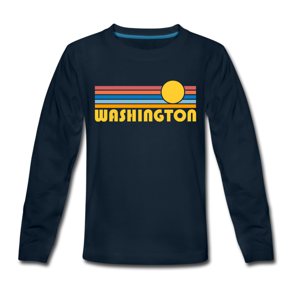 Washington Youth Long Sleeve Shirt - Retro Sunrise Youth Long Sleeve Washington Tee - deep navy