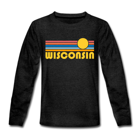 Wisconsin Youth Long Sleeve Shirt - Retro Sunrise Youth Long Sleeve Wisconsin Tee