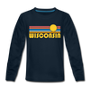 Wisconsin Youth Long Sleeve Shirt - Retro Sunrise Youth Long Sleeve Wisconsin Tee - deep navy