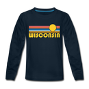 Wisconsin Youth Long Sleeve Shirt - Retro Sunrise Youth Long Sleeve Wisconsin Tee - deep navy