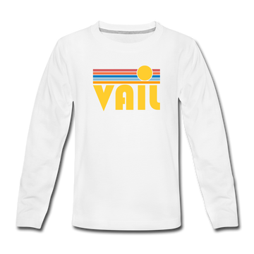 Vail, Colorado Youth Long Sleeve Shirt - Retro Sunrise Youth Long Sleeve Vail Tee - white