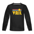 Vail, Colorado Youth Long Sleeve Shirt - Retro Sunrise Youth Long Sleeve Vail Tee - black