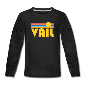 Vail, Colorado Youth Long Sleeve Shirt - Retro Sunrise Youth Long Sleeve Vail Tee - black