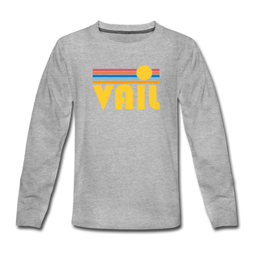 Vail, Colorado Youth Long Sleeve Shirt - Retro Sunrise Youth Long Sleeve Vail Tee - heather gray