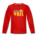 Vail, Colorado Youth Long Sleeve Shirt - Retro Sunrise Youth Long Sleeve Vail Tee - red