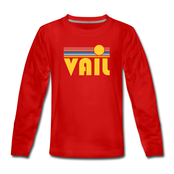 Vail, Colorado Youth Long Sleeve Shirt - Retro Sunrise Youth Long Sleeve Vail Tee - red