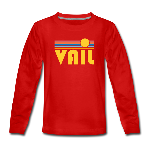 Vail, Colorado Youth Long Sleeve Shirt - Retro Sunrise Youth Long Sleeve Vail Tee - red