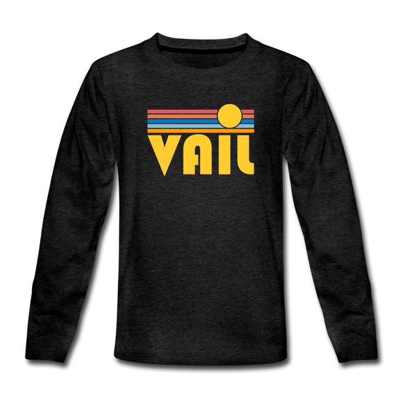 Vail, Colorado Youth Long Sleeve Shirt - Retro Sunrise Youth Long Sleeve Vail Tee - charcoal gray