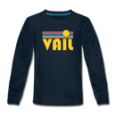 Vail, Colorado Youth Long Sleeve Shirt - Retro Sunrise Youth Long Sleeve Vail Tee - deep navy