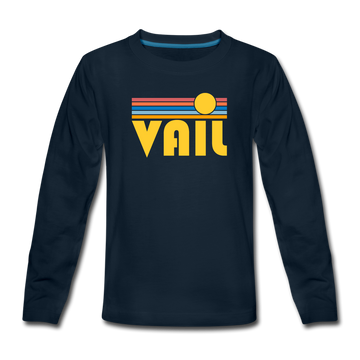 Vail, Colorado Youth Long Sleeve Shirt - Retro Sunrise Youth Long Sleeve Vail Tee - deep navy
