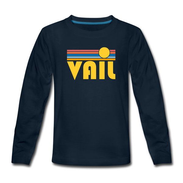 Vail, Colorado Youth Long Sleeve Shirt - Retro Sunrise Youth Long Sleeve Vail Tee - deep navy