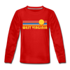 West Virginia Youth Long Sleeve Shirt - Retro Sunrise Youth Long Sleeve West Virginia Tee - red
