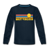 West Virginia Youth Long Sleeve Shirt - Retro Sunrise Youth Long Sleeve West Virginia Tee - deep navy