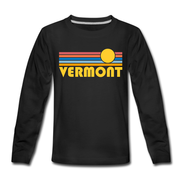Vermont Youth Long Sleeve Shirt - Retro Sunrise Youth Long Sleeve Vermont Tee - black