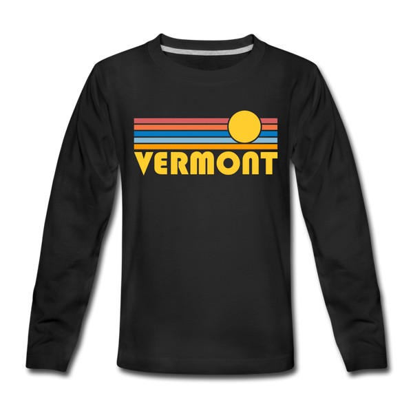Vermont Youth Long Sleeve Shirt - Retro Sunrise Youth Long Sleeve Vermont Tee - black