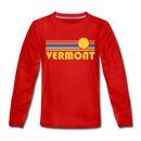 Vermont Youth Long Sleeve Shirt - Retro Sunrise Youth Long Sleeve Vermont Tee - red