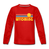 Wyoming Youth Long Sleeve Shirt - Retro Sunrise Youth Long Sleeve Wyoming Tee - red