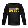 Wyoming Youth Long Sleeve Shirt - Retro Sunrise Youth Long Sleeve Wyoming Tee - charcoal gray