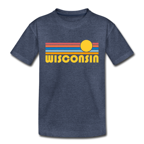 Wisconsin Toddler T-Shirt - Retro Sun Wisconsin Toddler Tee - heather blue