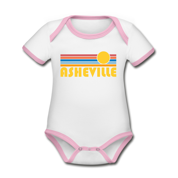 Asheville, North Carolina Baby Bodysuit - Organic Retro Sun Asheville Baby Bodysuit - white/pink