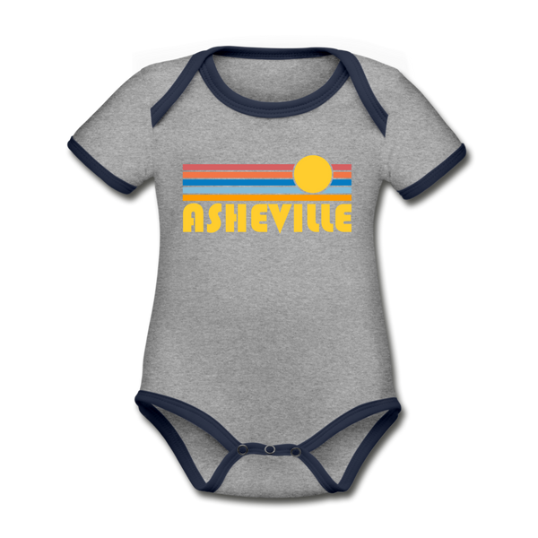 Asheville, North Carolina Baby Bodysuit - Organic Retro Sun Asheville Baby Bodysuit - heather gray/navy