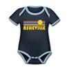 Asheville, North Carolina Baby Bodysuit - Organic Retro Sun Asheville Baby Bodysuit - navy/sky