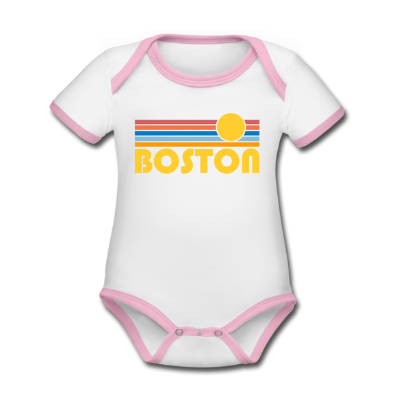 Boston, Massachusetts Baby Bodysuit - Organic Retro Sun Boston Baby Bodysuit - white/pink
