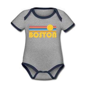 Boston, Massachusetts Baby Bodysuit - Organic Retro Sun Boston Baby Bodysuit - heather gray/navy