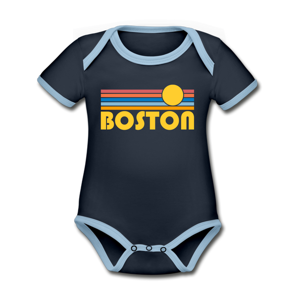 Boston, Massachusetts Baby Bodysuit - Organic Retro Sun Boston Baby Bodysuit - navy/sky