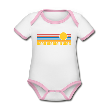 Anna Maria Island, Florida Baby Bodysuit - Organic Retro Sun Anna Maria Island Baby Bodysuit - white/pink