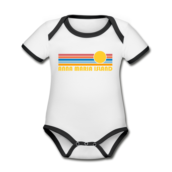 Anna Maria Island, Florida Baby Bodysuit - Organic Retro Sun Anna Maria Island Baby Bodysuit - white/black