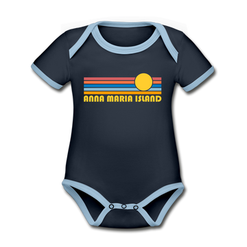 Anna Maria Island, Florida Baby Bodysuit - Organic Retro Sun Anna Maria Island Baby Bodysuit - navy/sky