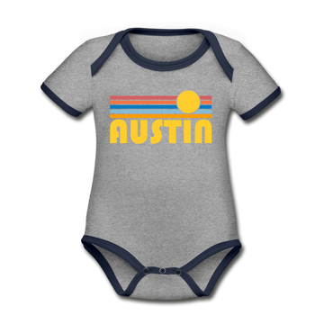 Austin, Texas Baby Bodysuit - Organic Retro Sun Austin Baby Bodysuit - heather gray/navy