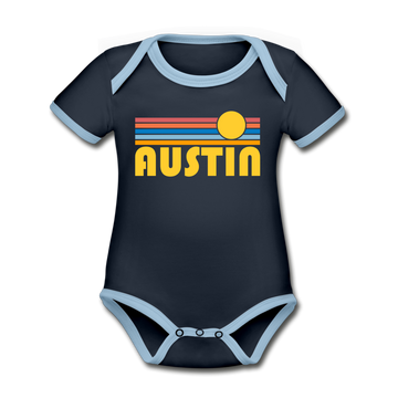 Austin, Texas Baby Bodysuit - Organic Retro Sun Austin Baby Bodysuit - navy/sky