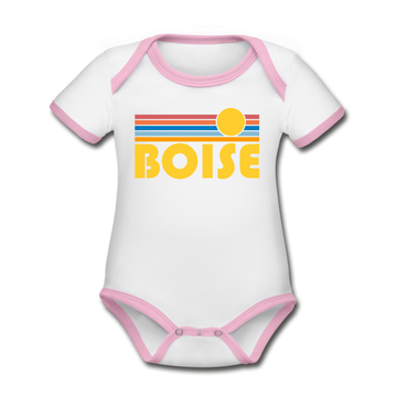 Boise, Idaho Baby Bodysuit - Organic Retro Sun Boise Baby Bodysuit - white/pink
