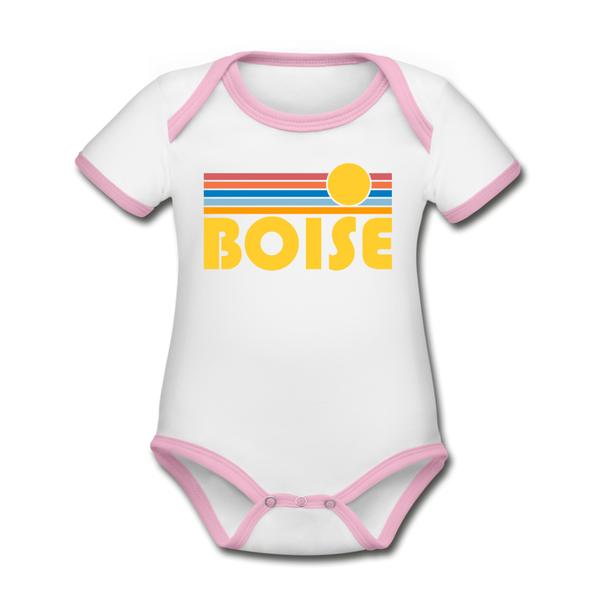 Boise, Idaho Baby Bodysuit - Organic Retro Sun Boise Baby Bodysuit - white/pink