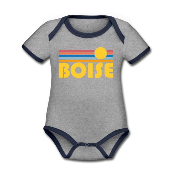 Boise, Idaho Baby Bodysuit - Organic Retro Sun Boise Baby Bodysuit - heather gray/navy