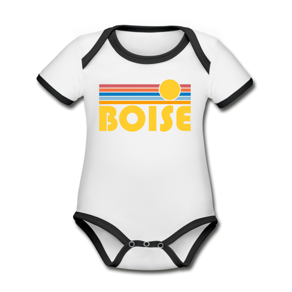 Boise, Idaho Baby Bodysuit - Organic Retro Sun Boise Baby Bodysuit - white/black