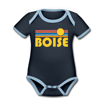 Boise, Idaho Baby Bodysuit - Organic Retro Sun Boise Baby Bodysuit - navy/sky