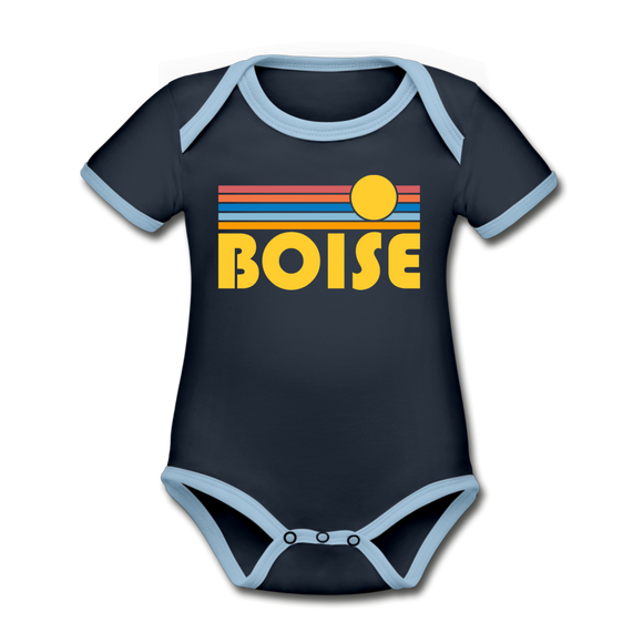 Boise, Idaho Baby Bodysuit - Organic Retro Sun Boise Baby Bodysuit - navy/sky