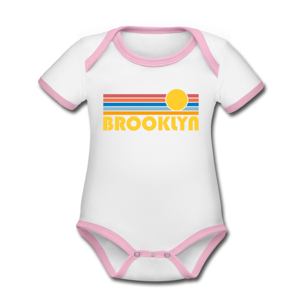 Brooklyn, New York Baby Bodysuit - Organic Retro Sun Brooklyn Baby Bodysuit - white/pink