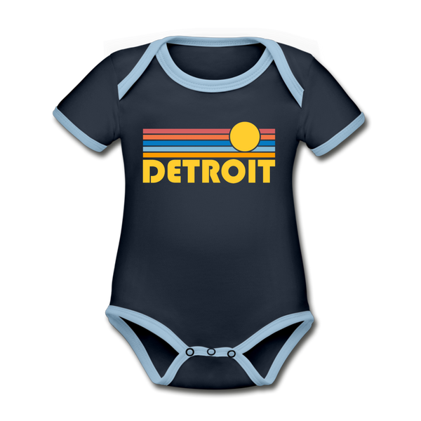 Detroit, Michigan Baby Bodysuit - Organic Retro Sun Detroit Baby Bodysuit - navy/sky