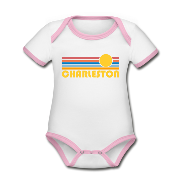Charleston, South Carolina Baby Bodysuit - Organic Retro Sun Charleston Baby Bodysuit - white/pink