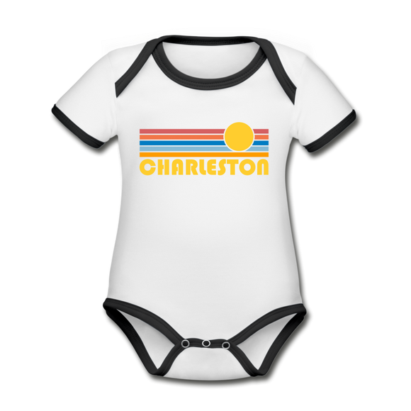 Charleston, South Carolina Baby Bodysuit - Organic Retro Sun Charleston Baby Bodysuit - white/black