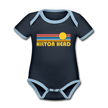 Hilton Head, South Carolina Baby Bodysuit - Organic Retro Sun Hilton Head Baby Bodysuit - navy/sky