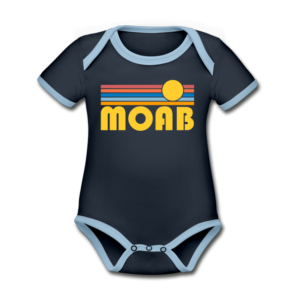 Moab, Utah Baby Bodysuit - Organic Retro Sun Moab Baby Bodysuit - navy/sky