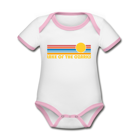 Lake of the Ozarks, Missouri Baby Bodysuit - Organic Retro Sun Lake of the Ozarks Baby Bodysuit - white/pink