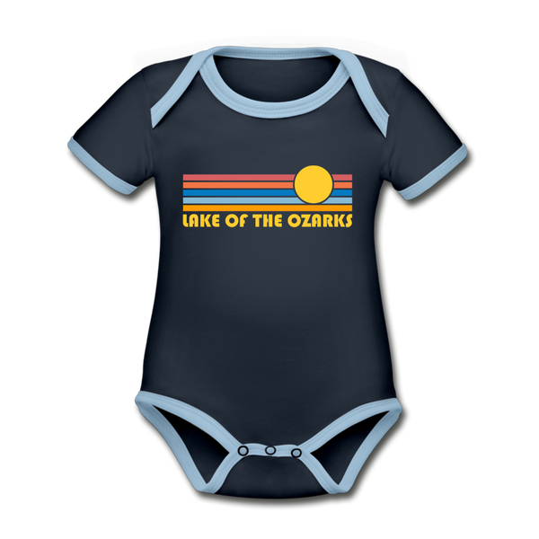 Lake of the Ozarks, Missouri Baby Bodysuit - Organic Retro Sun Lake of the Ozarks Baby Bodysuit - navy/sky